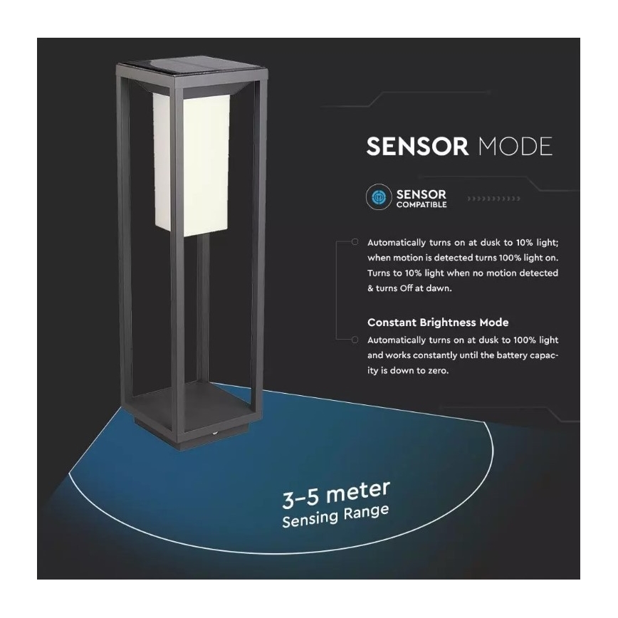 LED solcellelampe med sensor SAMSUNG CHIP LED/2W/3,7V IP65 2600 mAh