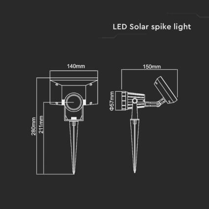 LED solcellelampe SPIKE LED/2W/5,5V IP65 4000K 1200 mAh