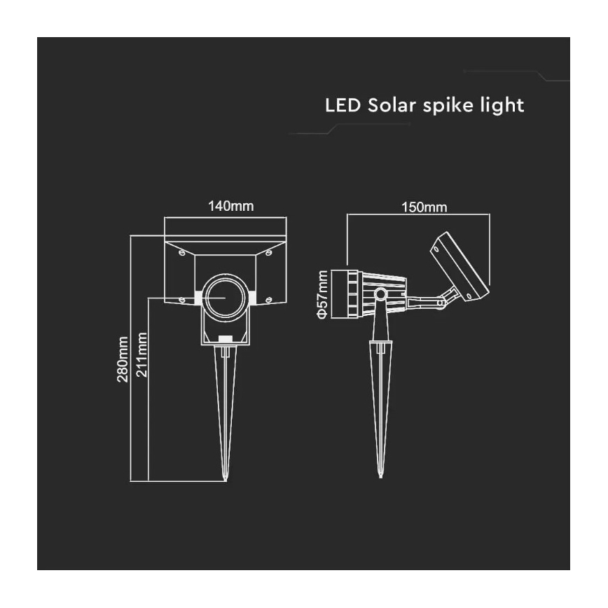 LED solcellelampe SPIKE LED/2W/5,5V IP65 4000K 1200 mAh