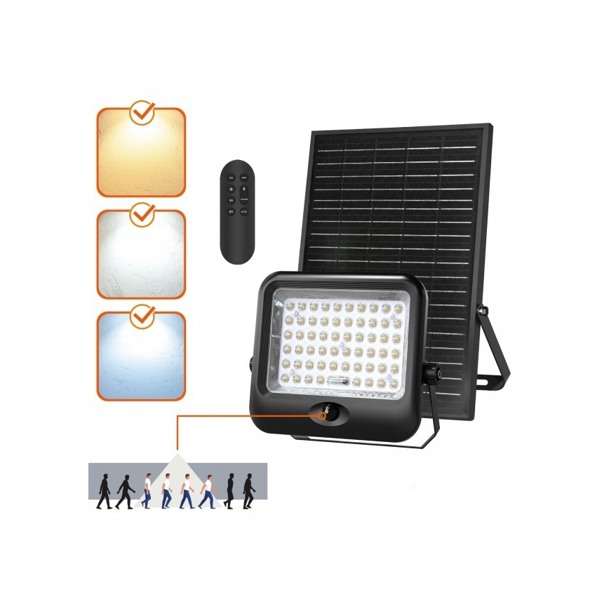 LED solcelleprojektør med sensor MHCS LED/20W/3,2V 3000/4000/6500K IP65 10000 mAh + fjernbetjening
