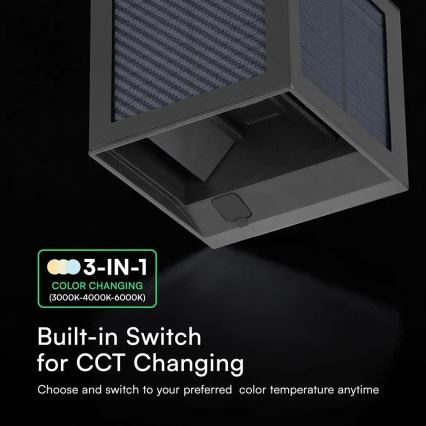 LED solcelle væglampe med sensor LED/9W/3,7V 3000/4000/6000K IP65 2600 mAh sort