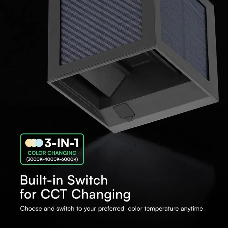 LED solcelle væglampe med sensor LED/9W/3,7V 3000/4000/6000K IP65 2600 mAh sort