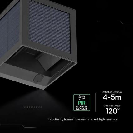 LED solcelle væglampe med sensor LED/9W/3,7V 3000/4000/6000K IP65 2600 mAh sort