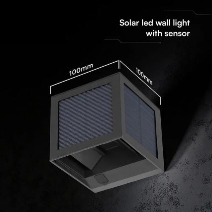 LED solcelle væglampe med sensor LED/9W/3,7V 3000/4000/6000K IP65 2600 mAh sort