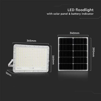 LED Soldrevet projektør LED/30W/3,2V 4000K hvid IP65 + fjernbetjening