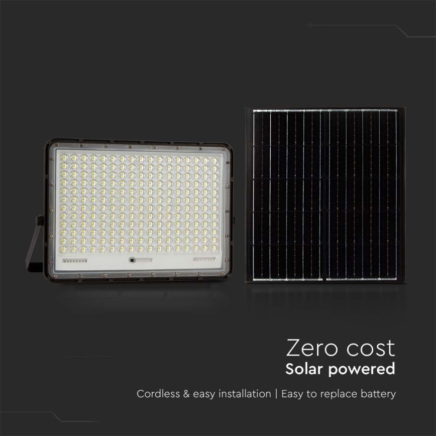 LED Soldrevet projektør LED/30W/3,2V 4000K sort IP65 + fjernbetjening
