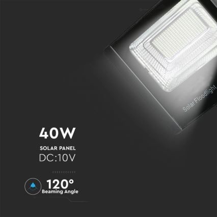 LED Soldrevet projektør LED/40W/10V IP65 6000K + fjernbetjening