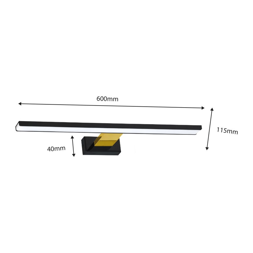 LED spejllampe til badeværelse SHINE LED/13,8W/230V IP44 sort/guldfarvet