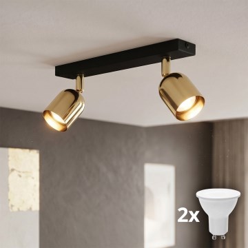 LED-spot TOP 2xGU10/10W/230V sort/guld