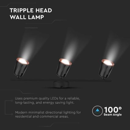 LED spotlampe 3xLED/5W/230V 3000K sort