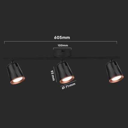 LED spotlampe 3xLED/5W/230V 4000K sort