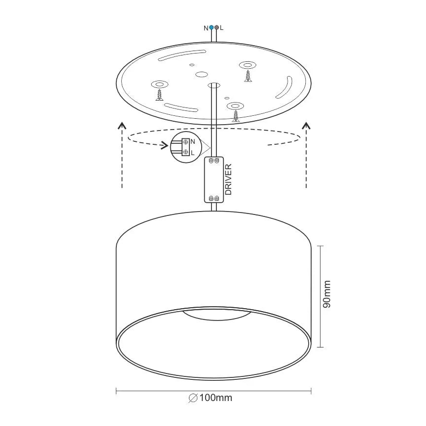LED spotlampe LED/16W/230V 4000K diameter 10 cm sort