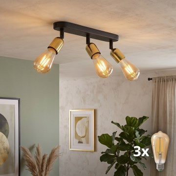 LED spotlampe TOP 3xE27/15W/230V sort/guld