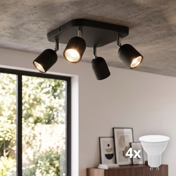 LED-spotlampe TOP 4xGU10/10W/230V sort
