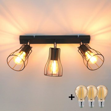LED Spotlampe TUBE II 3xE27/15W/230V sort