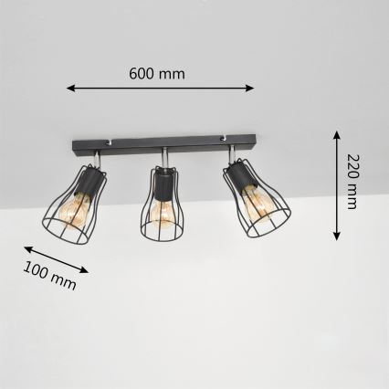 LED Spotlampe TUBE II 3xE27/15W/230V sort