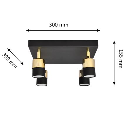 LED spotlampe TUBSSON 4xGU10/4,8W/230V sort/guldfarvet