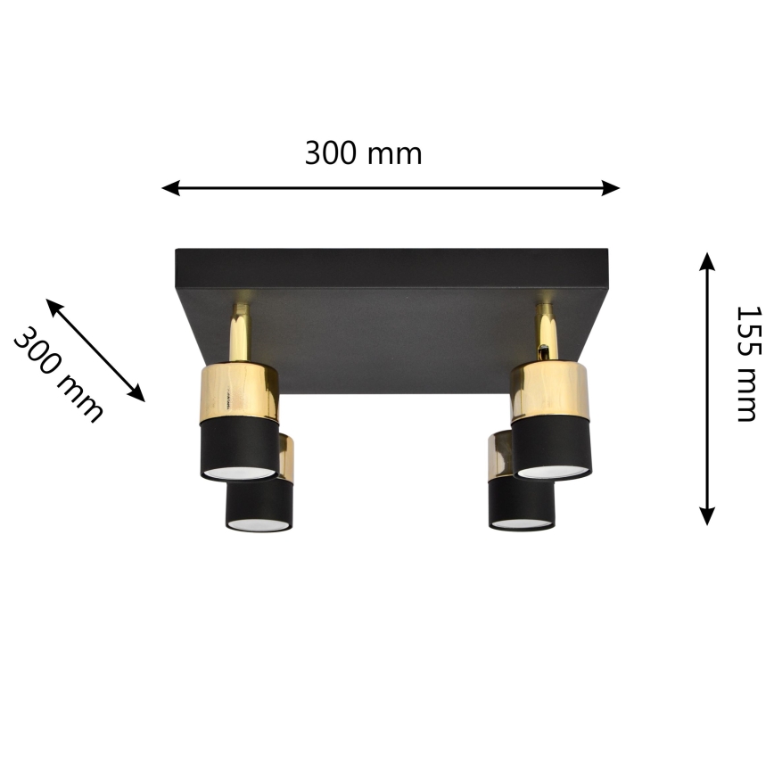 LED spotlampe TUBSSON 4xGU10/4,8W/230V sort/guldfarvet