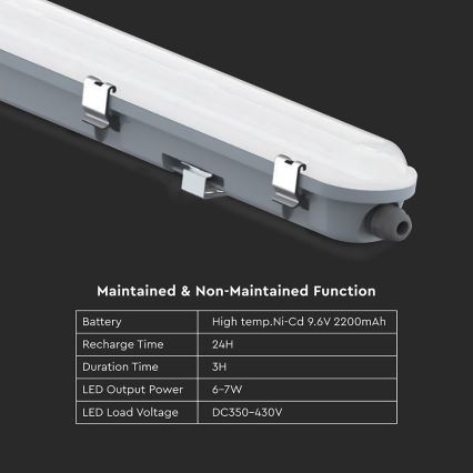 LED teknisk rørarmatur med nødmodul LED/36W/230V 6500K IP65 2200 mAh 120 cm