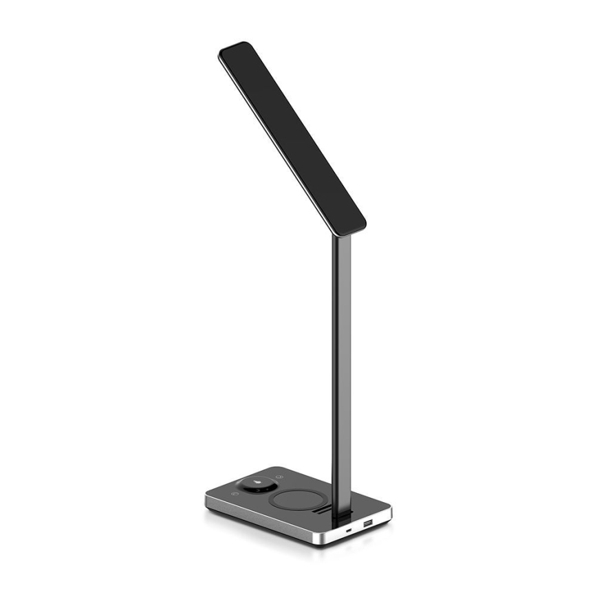 LED Touch-dæmpbar bordlampe med trådløs opladning LED/7W/5V 3000-6500K USB sort