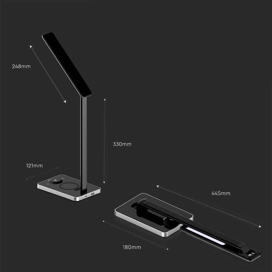 LED Touch-dæmpbar bordlampe med trådløs opladning LED/7W/5V 3000-6500K USB sort