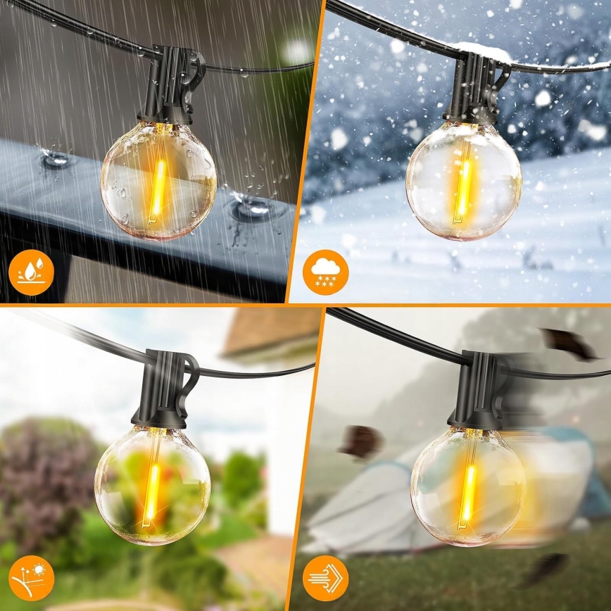 LED udendørs dekorationskæde 36xE12/1W/230V 22,35 m IP65 sort