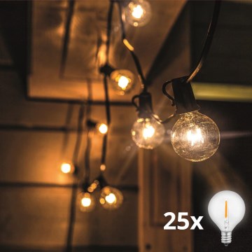 LED udendørs dekorationskæde GIRLANDA 25xE12 20m IP44 varm hvid