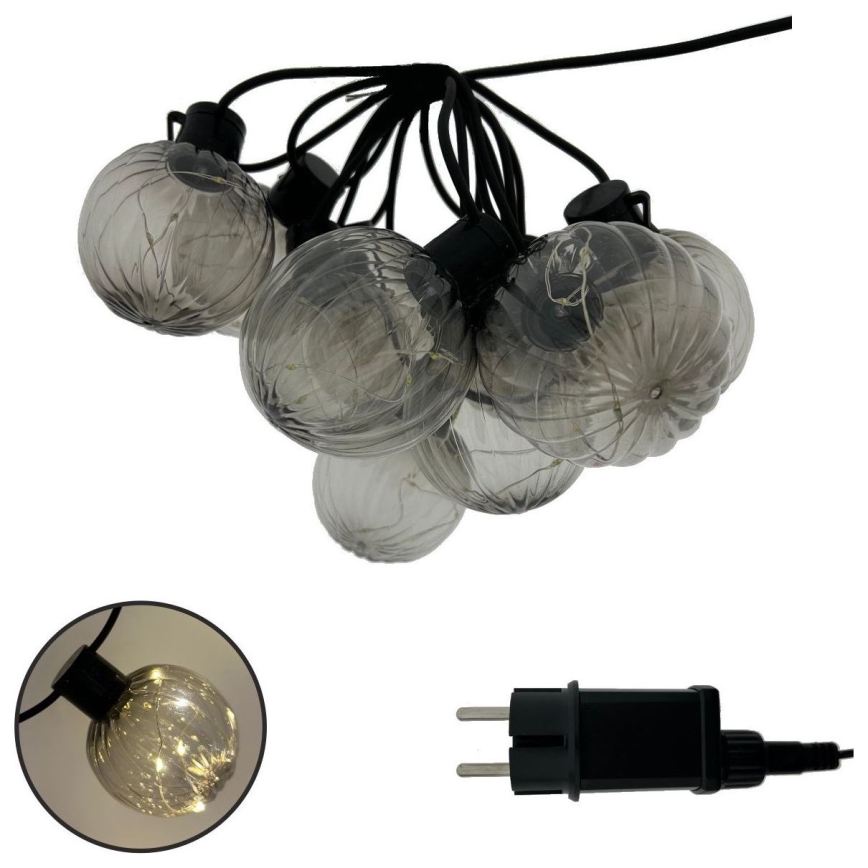 LED udendørs dekorationslyskæde 10xLED/0,15W/230V 6,8 m IP44 sort/røgfarvet