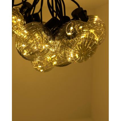 LED udendørs dekorationslyskæde 10xLED/0,15W/230V 6,8 m IP44 sort/røgfarvet
