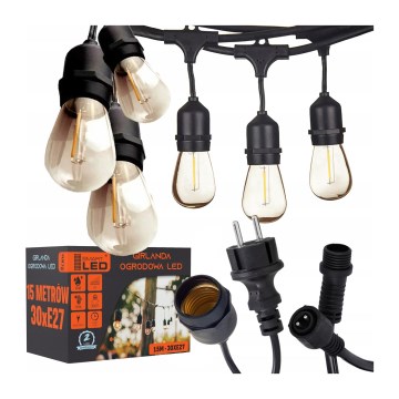 LED udendørs dekorativ lyskæde 15xE27/1W/230V 15,94 m IP44 sort