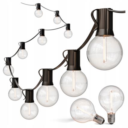 LED udendørs dekorativ lyskæde 20xE12/1W/230V 20 m IP65 sort