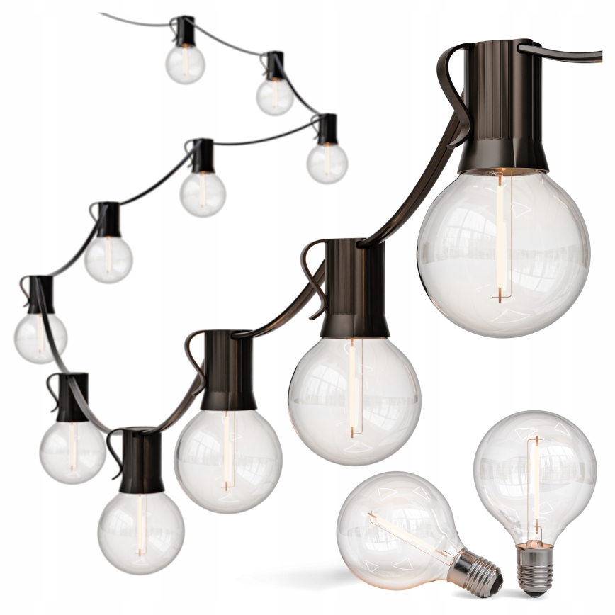 LED udendørs dekorativ lyskæde 20xE12/1W/230V 20 m IP65 sort