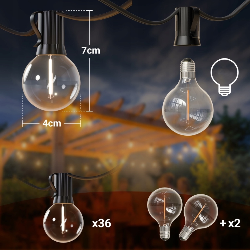 LED udendørs dekorativ lyskæde 36xE12/1W/230V 22,35 m IP65 sort