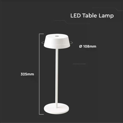 LED Udendørs dæmpbar touch genopladelig bordlampe LED/2W/5V 4400 mAh IP54 hvid