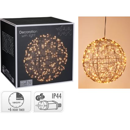 LED udendørs juledekoration 300xLED/230V Ø 25 cm IP44 varmhvid kugle/sort