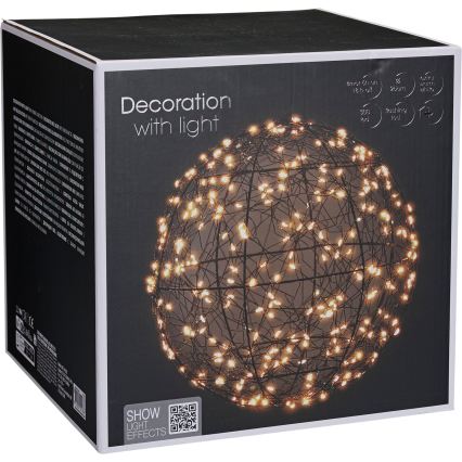LED udendørs juledekoration 300xLED/230V Ø 25 cm IP44 varmhvid kugle/sort