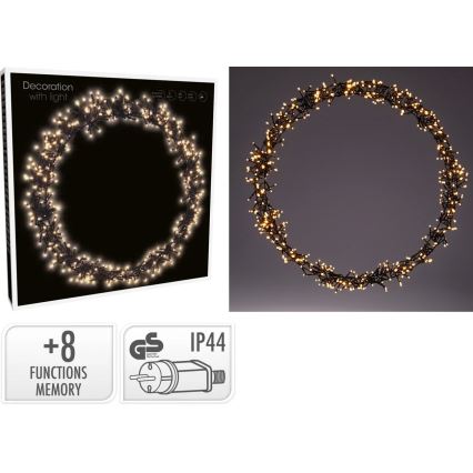 LED udendørs juledekoration 500xLED/230V 8 funktioner Ø 58 cm IP44 varmhvid krans/sort