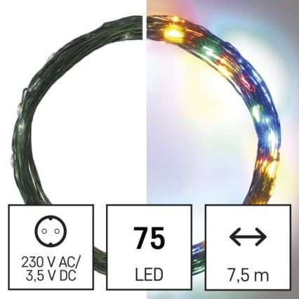 LED udendørs julekæde 75xLED/12,5m IP44 flerfarvet