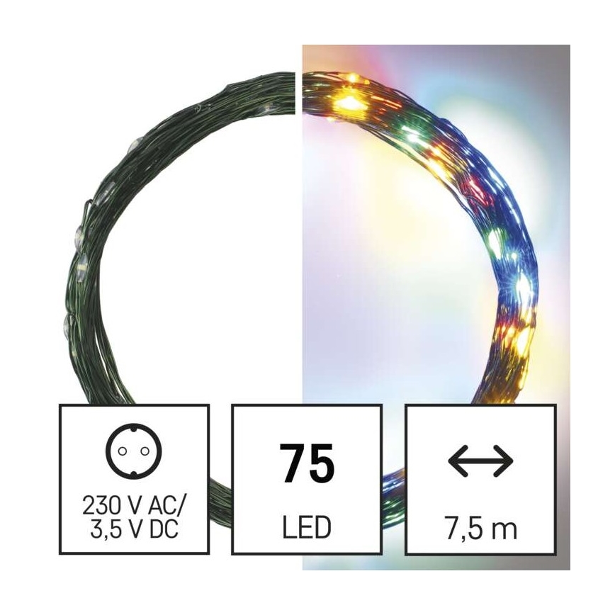 LED udendørs julekæde 75xLED/12,5m IP44 flerfarvet