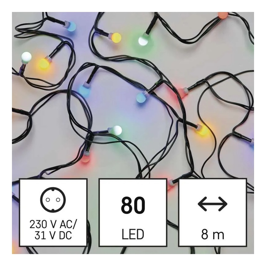 LED udendørs julekæde 80xLED/8 funktioner 13m multifarvet IP44