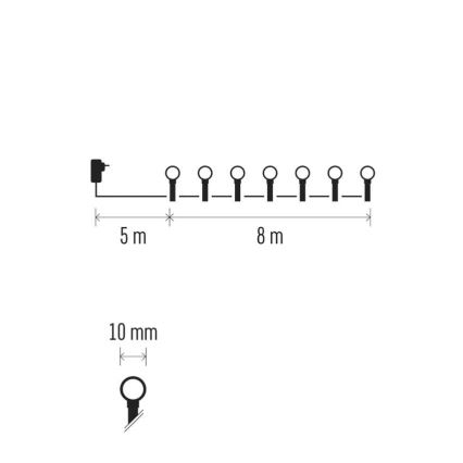 LED udendørs julekæde 80xLED/8 funktioner 13m multifarvet IP44