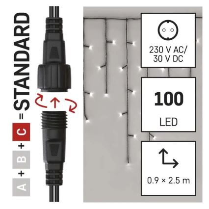 LED Udendørs julelyskæde 100xLED/2,5x0,9m IP44 kold hvid