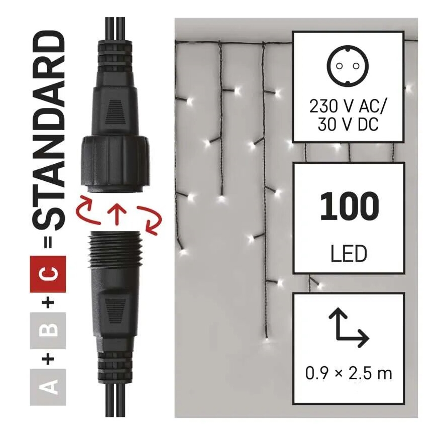 LED Udendørs julelyskæde 100xLED/2,5x0,9m IP44 kold hvid