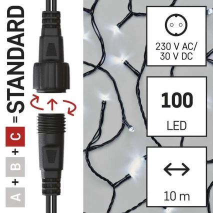 LED udendørs julelyskæde 100xLED/10m IP44 kold hvid