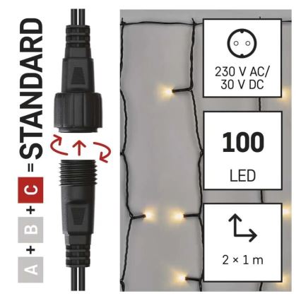 LED udendørs julelyskæde 100xLED/1x2m IP44 varm hvid