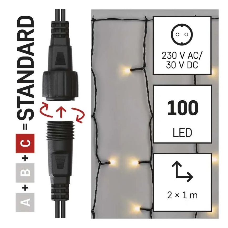 LED udendørs julelyskæde 100xLED/1x2m IP44 varm hvid