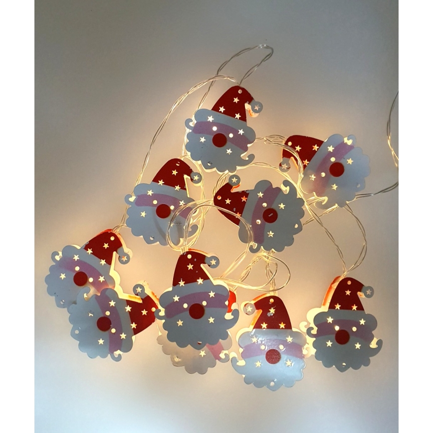 LED udendørs julelyskæde 10xLED/2xAA 1,65 m IP44 varm hvid Santa