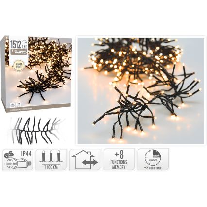 LED udendørs julelyskæde 1512xLED/230V/8 funktioner 14 m IP44 varm hvid