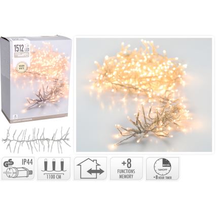 LED Udendørs julelyskæde 1512xLED/230V/8 funktioner 14 m IP44 varm hvid