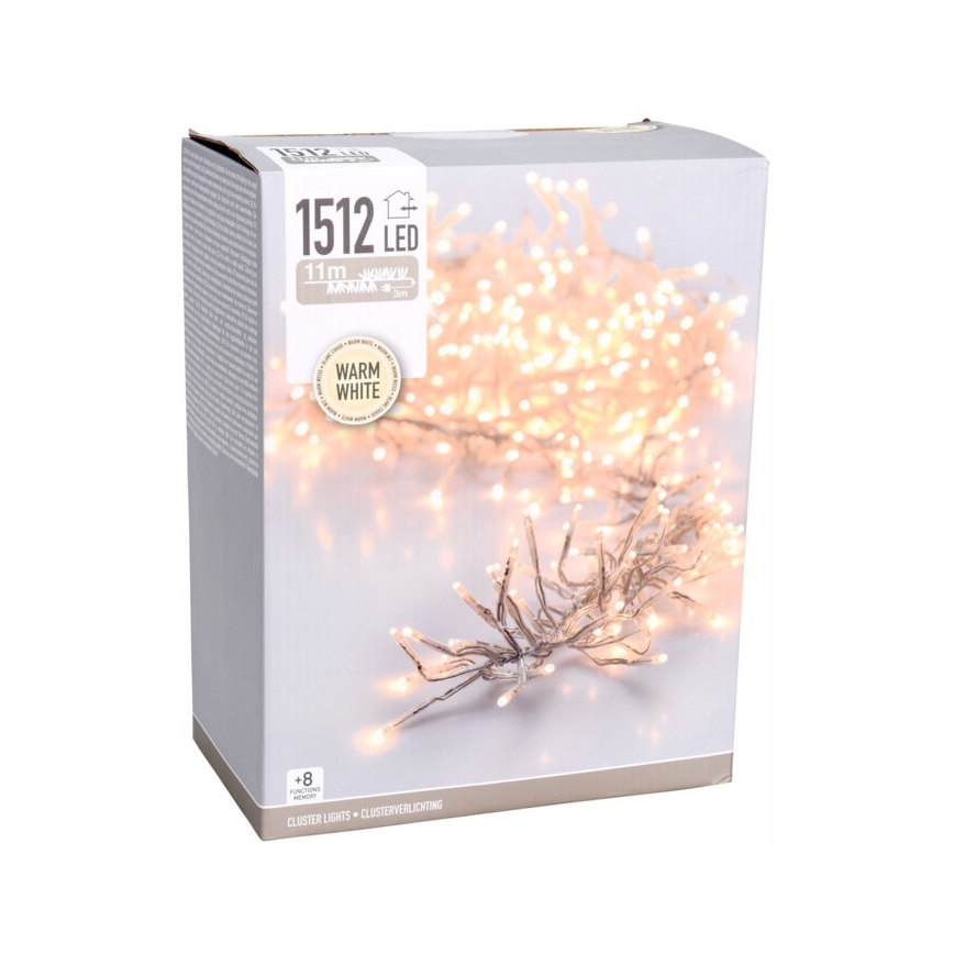 LED Udendørs julelyskæde 1512xLED/230V/8 funktioner 14 m IP44 varm hvid